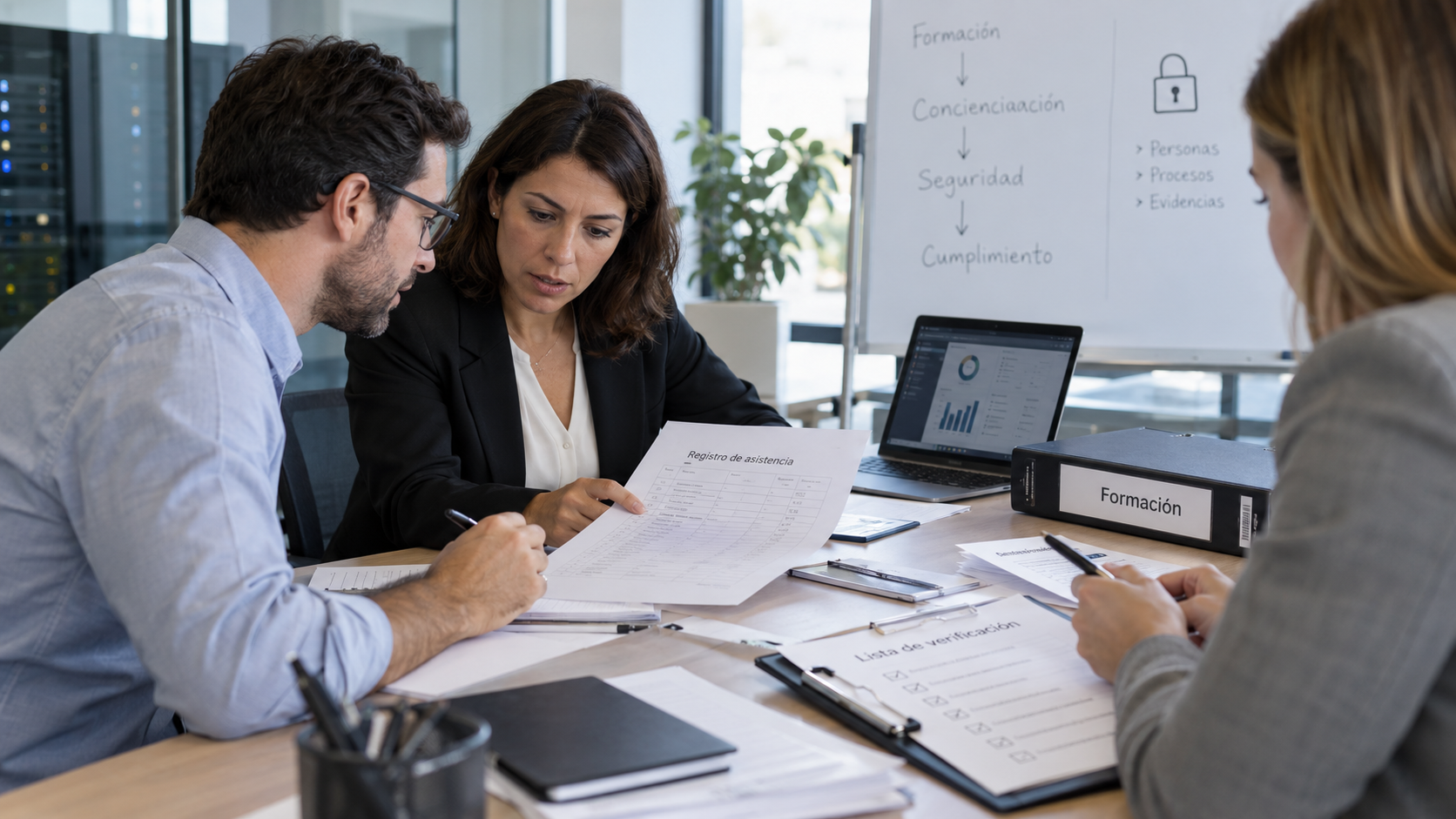 Carpeta con registros de formación ciberseguridad preparados para una auditoría